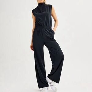 FLX Women's Sleeveless Cowl Neck Jumpsuit Black Size L Casual Pockets